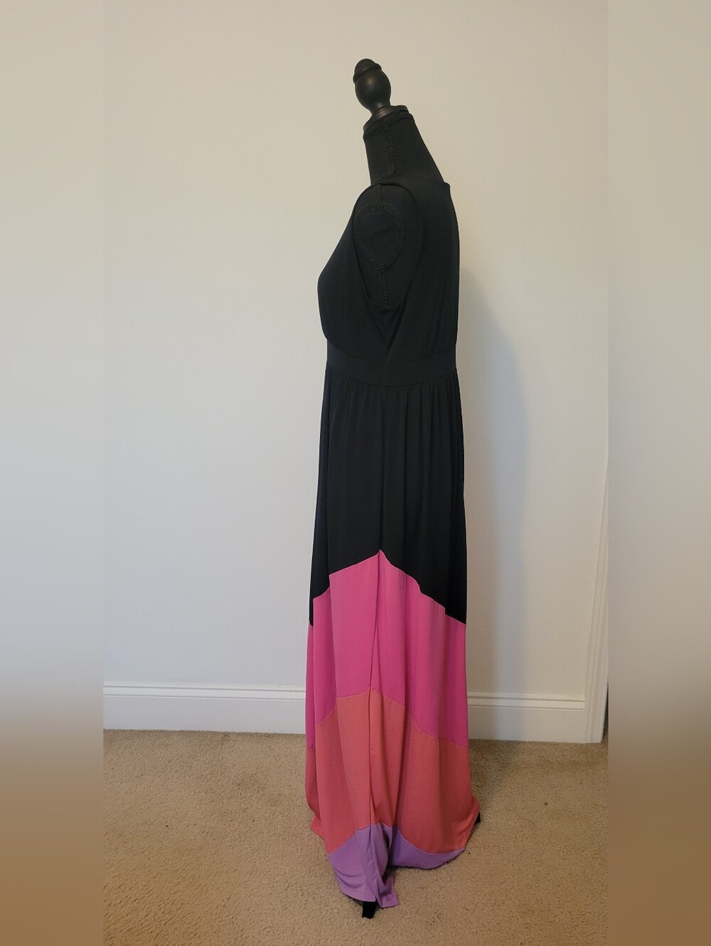 Madison Colorblock Chevron Maxi Dress Black Pink Purple Size M - Picture 5 of 11